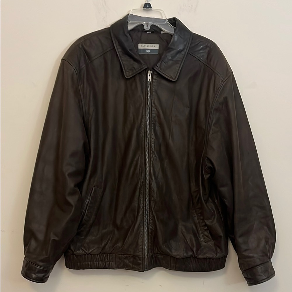 Savile Row Classic Brown Leather Bomber Jacket Size XL